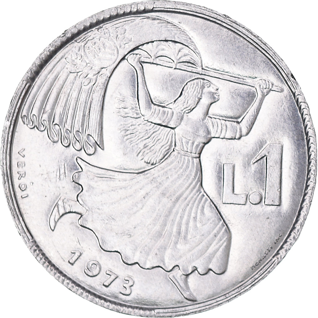 Moneta, San Marino, Lira, 1973, Rome, AU(50-53), Aluminium, KM:22