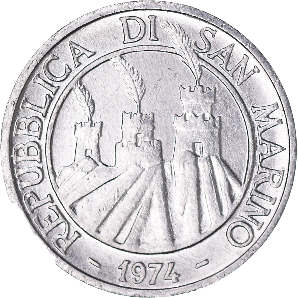 Moeda, San Marino, Lira, 1974, EF(40-45), Alumínio, KM:30