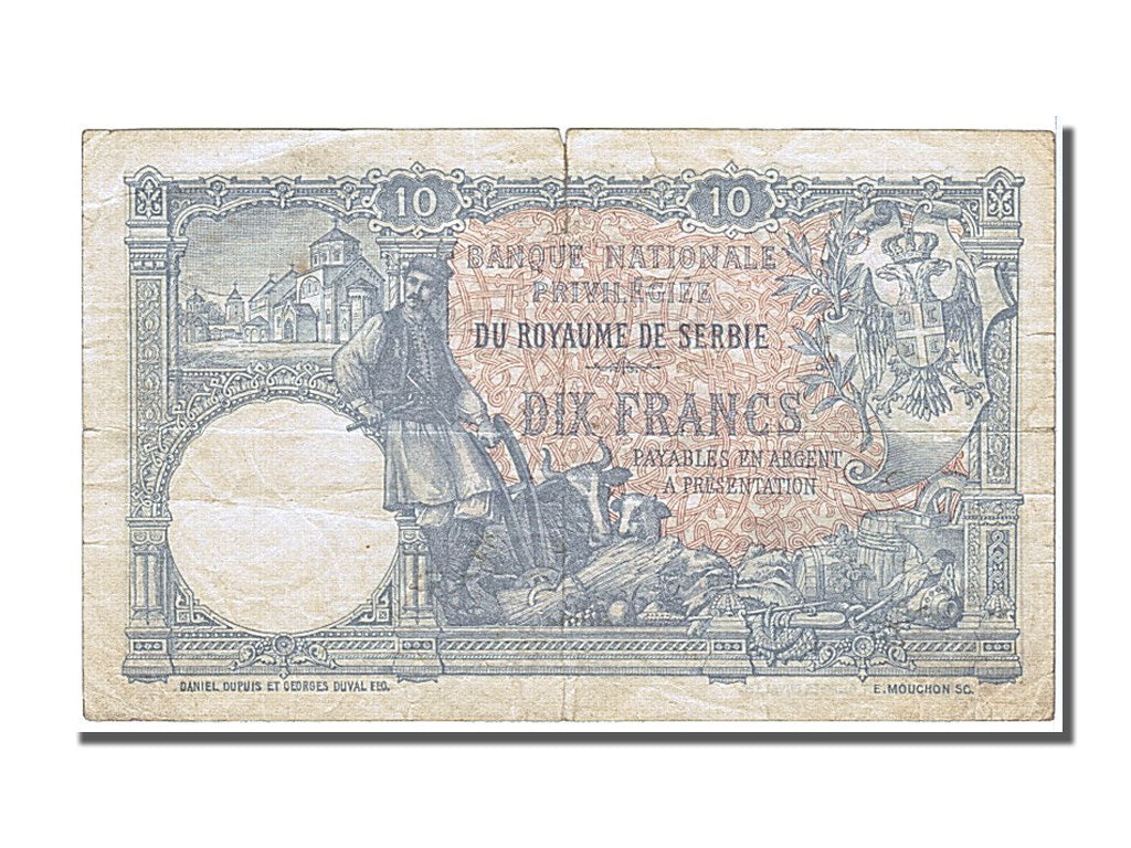 Banknote, Serbia, 10 Dinara (srebru), 1893, 1893-01-02, VF(30-35)