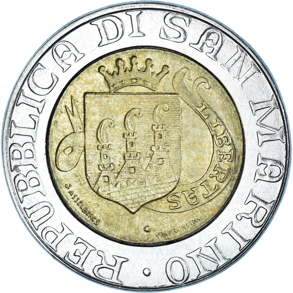 Moneta, San Marino, 500 Lire, 1989, AU(55-58), Bimetaliczny, KM:239