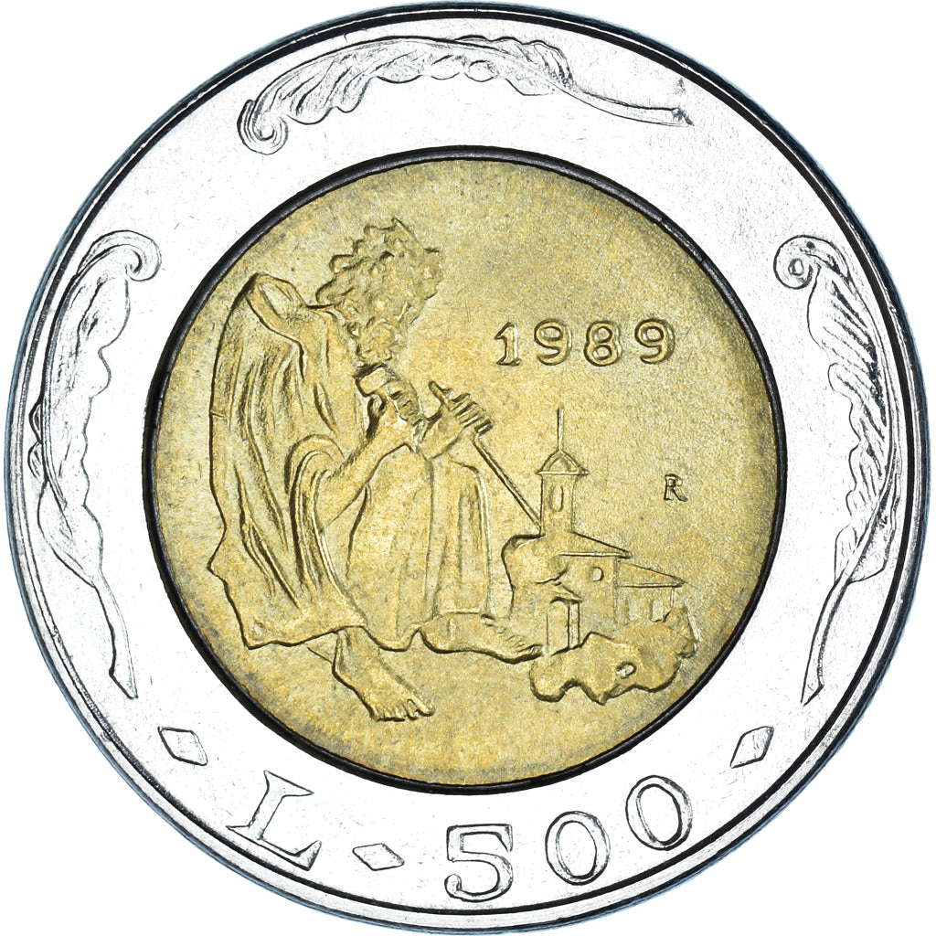 Moneta, San Marino, 500 Lire, 1989, AU(55-58), Bimetaliczny, KM:239