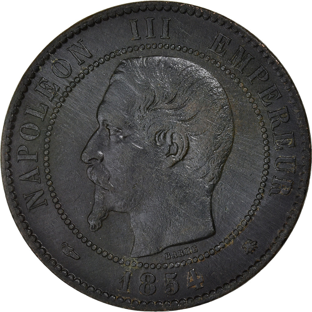 Monnaie, France, 10 Centimes, 1854, Strasbourg, NAPOLEON III, TB+, Bronze