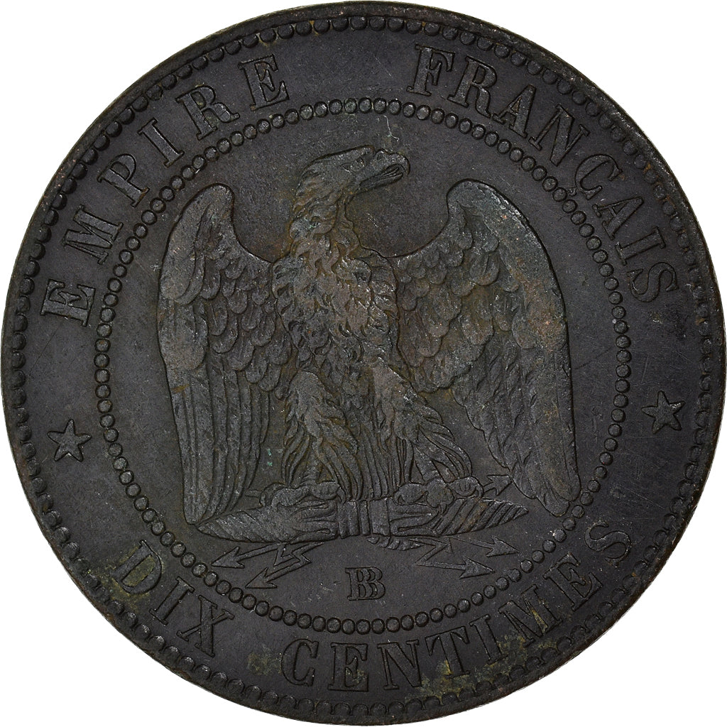 Monnaie, France, 10 Centimes, 1854, Strasbourg, NAPOLEON III, TB+, Bronze