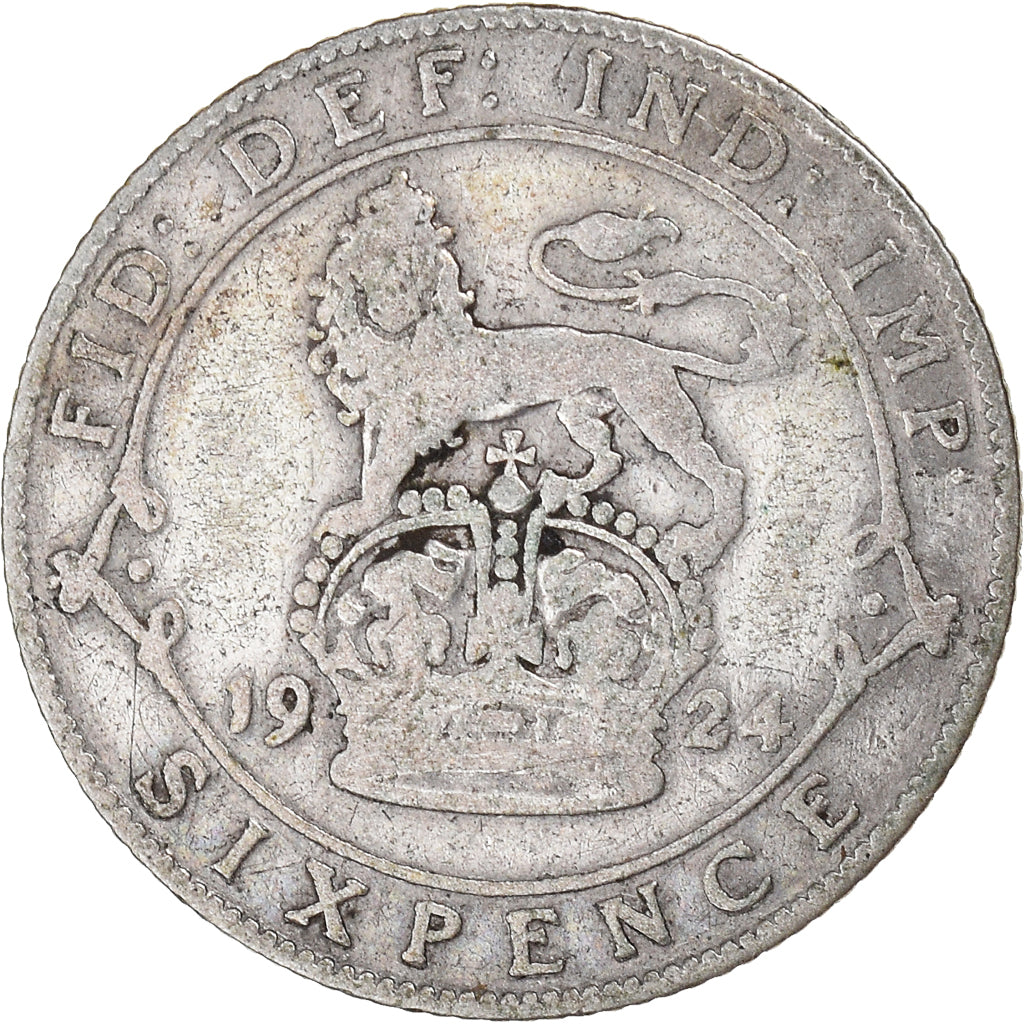Coin, Great Britain, 6 Pence, 1924, VF(20-25), Silver, KM:815a.1