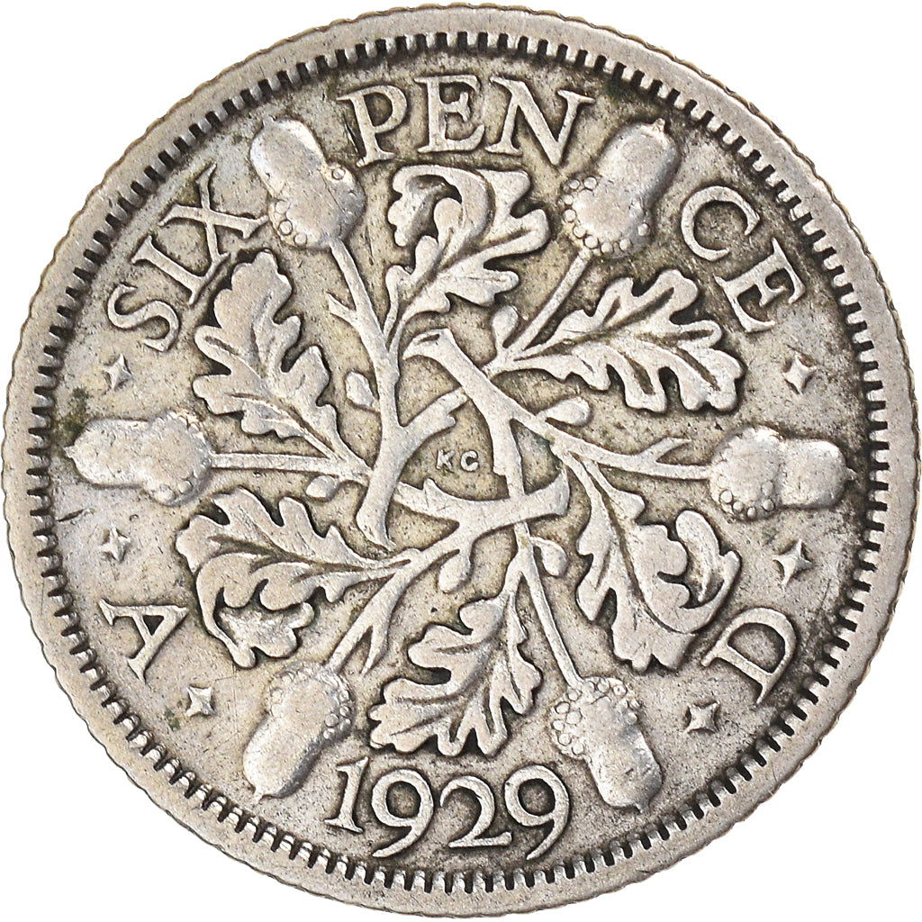 Coin, Great Britain, George V, 6 Pence, 1929, VF(30-35), Silver, KM:832