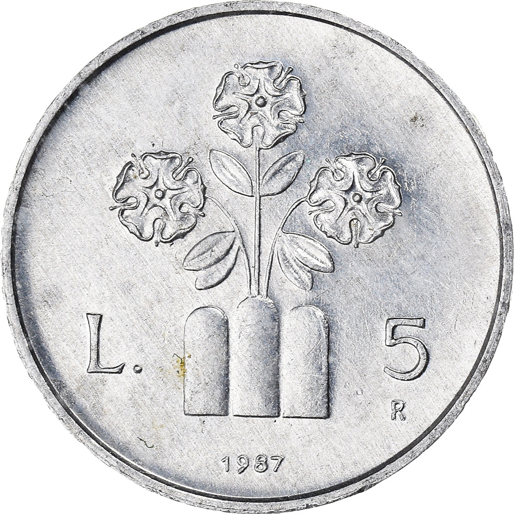 Moneda, San Marino, 5 Lire, 1987, Rome, MBC, Aluminio, KM:203