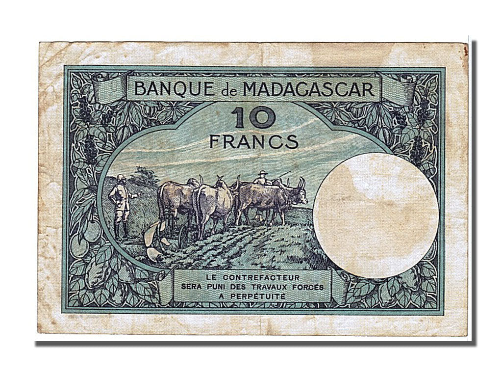 Banknot, Madagascar, 10 Francs, 1937, EF(40-45)