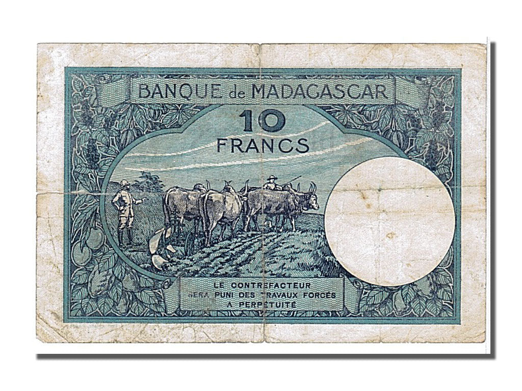 Geldschein, Madagascar, 10 Francs, 1937, S+