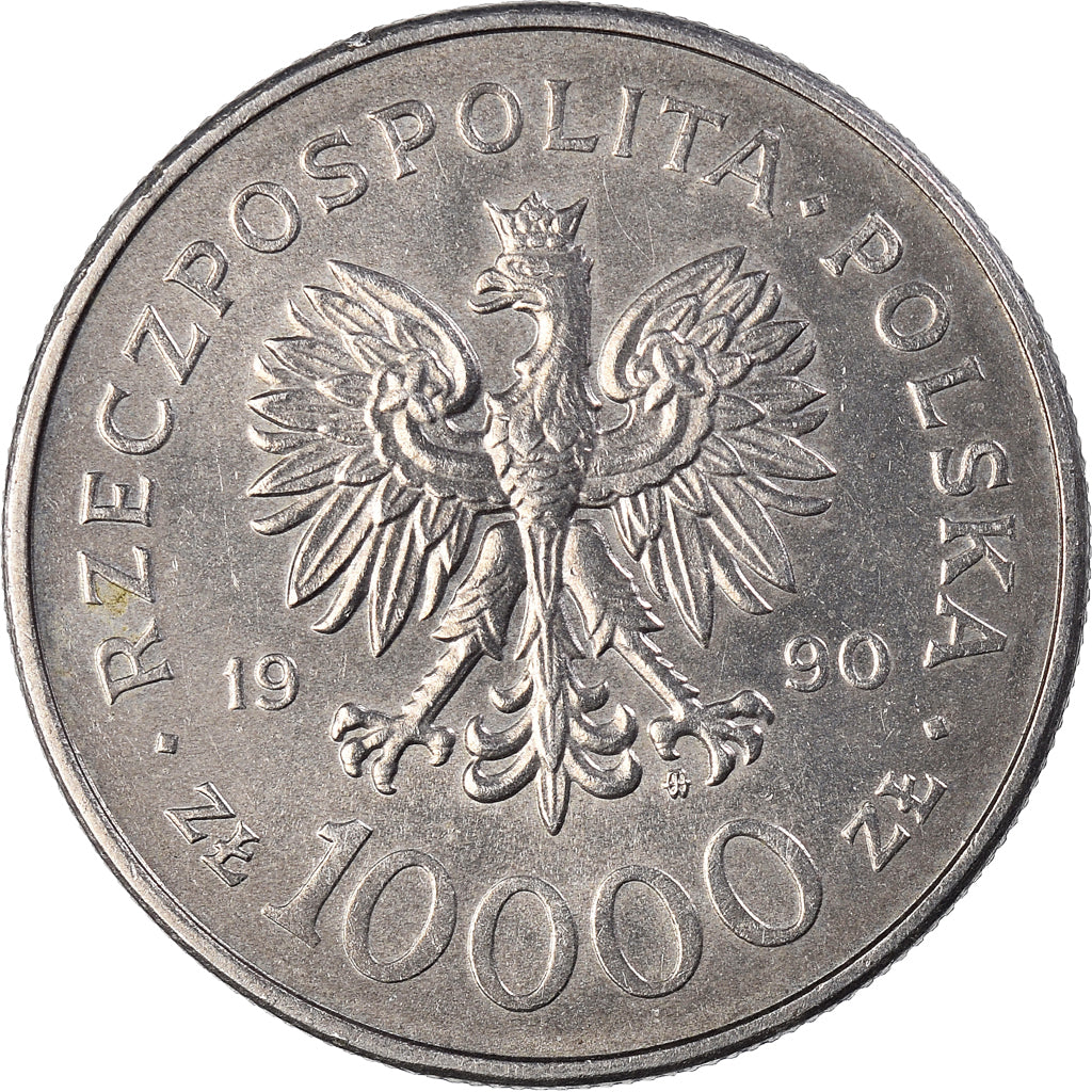 Moneta, Polonia, 10000 Zlotych, 1990, Warsaw, BB+, Rame-nichel, KM:195