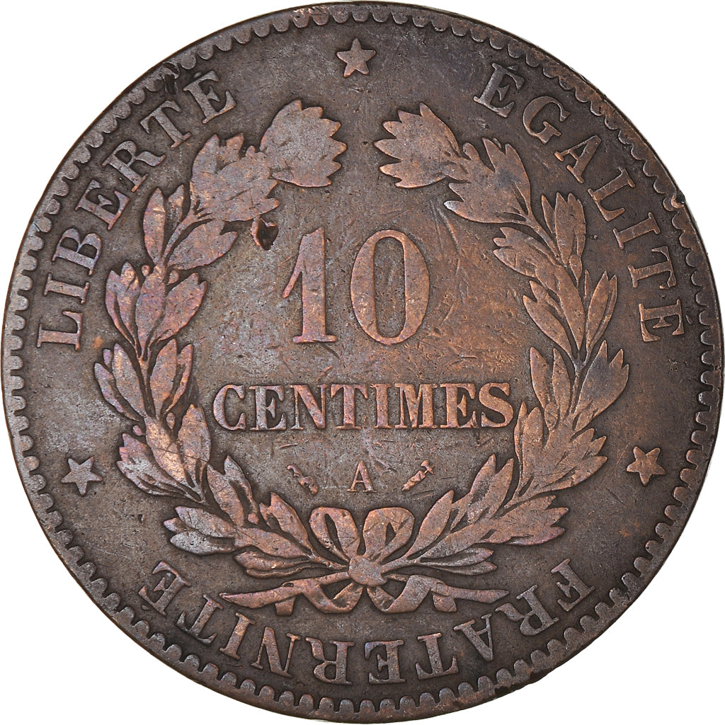 Moeda, França, Cérès, 10 Centimes, 1884, Paris, VF(20-25), Bronze, KM:815.1