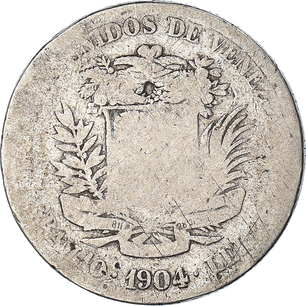 Moneda, Venezuela, Gram 10, 2 Bolivares, 1904, BC, Plata, KM:23
