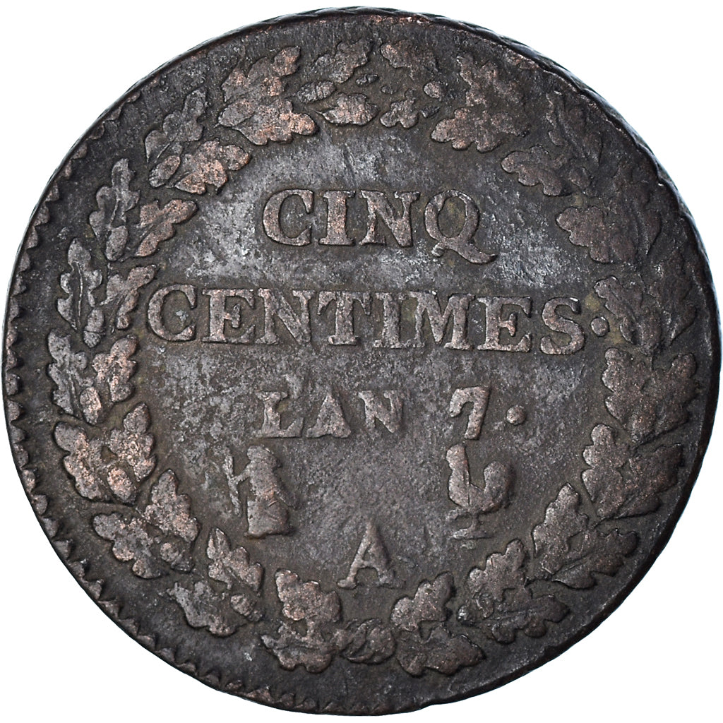 Coin, France, Dupré, 5 Centimes, AN 7 (1798-1799), Paris, VF(20-25), Bronze