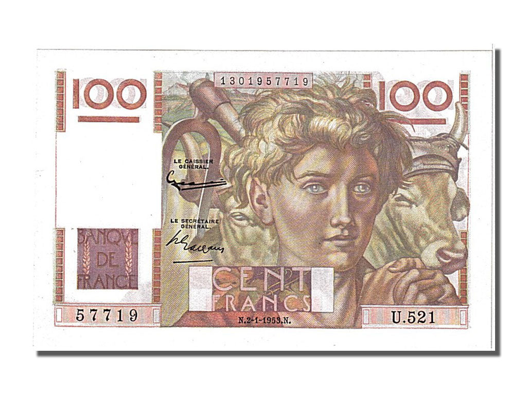 Geldschein, Frankreich, 100 Francs, 100 F 1945-1954 ''Jeune Paysan'', 1953