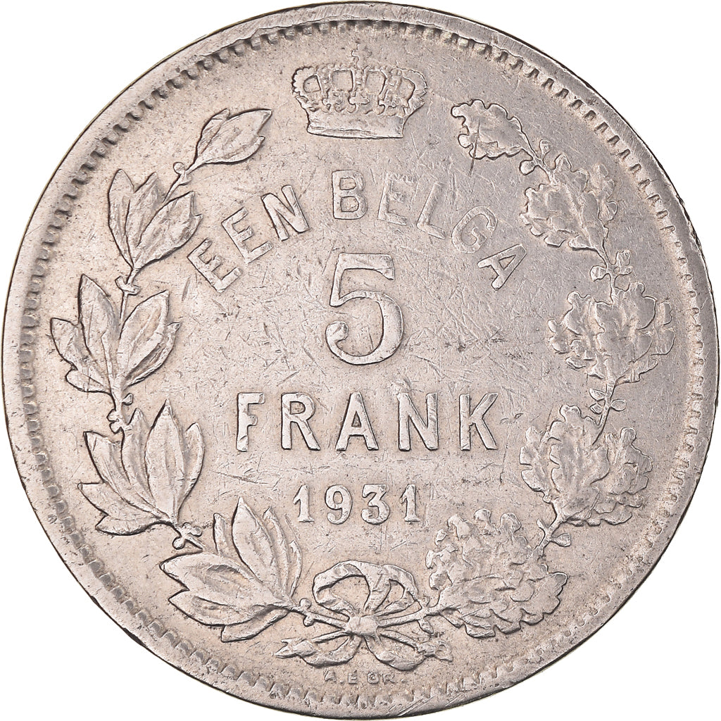 Munten, België, Albert I, 5 Francs, 5 Frank, 1931, position b, ZF, Nickel