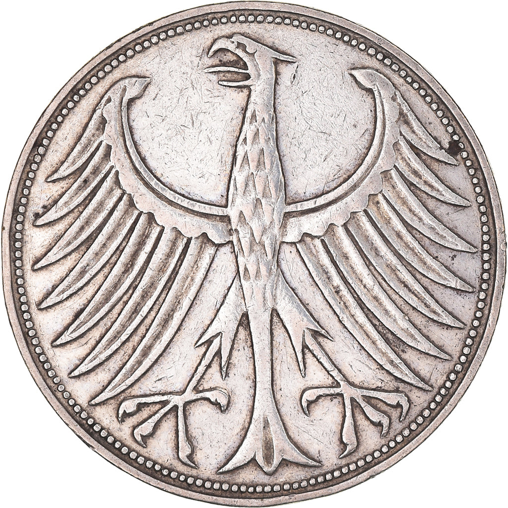 Coin, GERMANY - FEDERAL REPUBLIC, 5 Mark, 1951, Stuttgart, EF(40-45), Silver