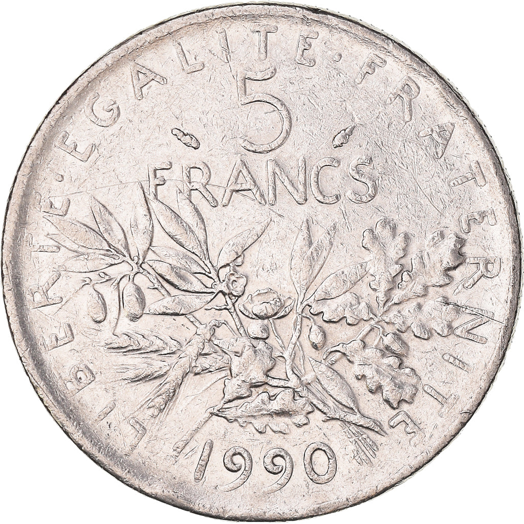 Moneta, Francia, Semeuse, 5 Francs, 1990, Paris, BB, Nichel placcato