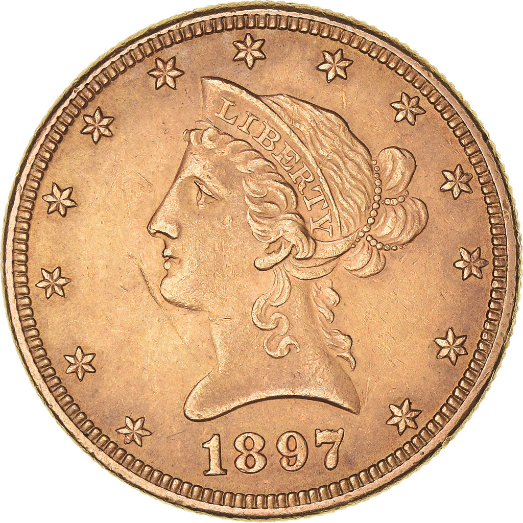 Moneda, Estados Unidos, Coronet Head, 10 Dollars, 1897, Philadelphia, MBC+, Oro