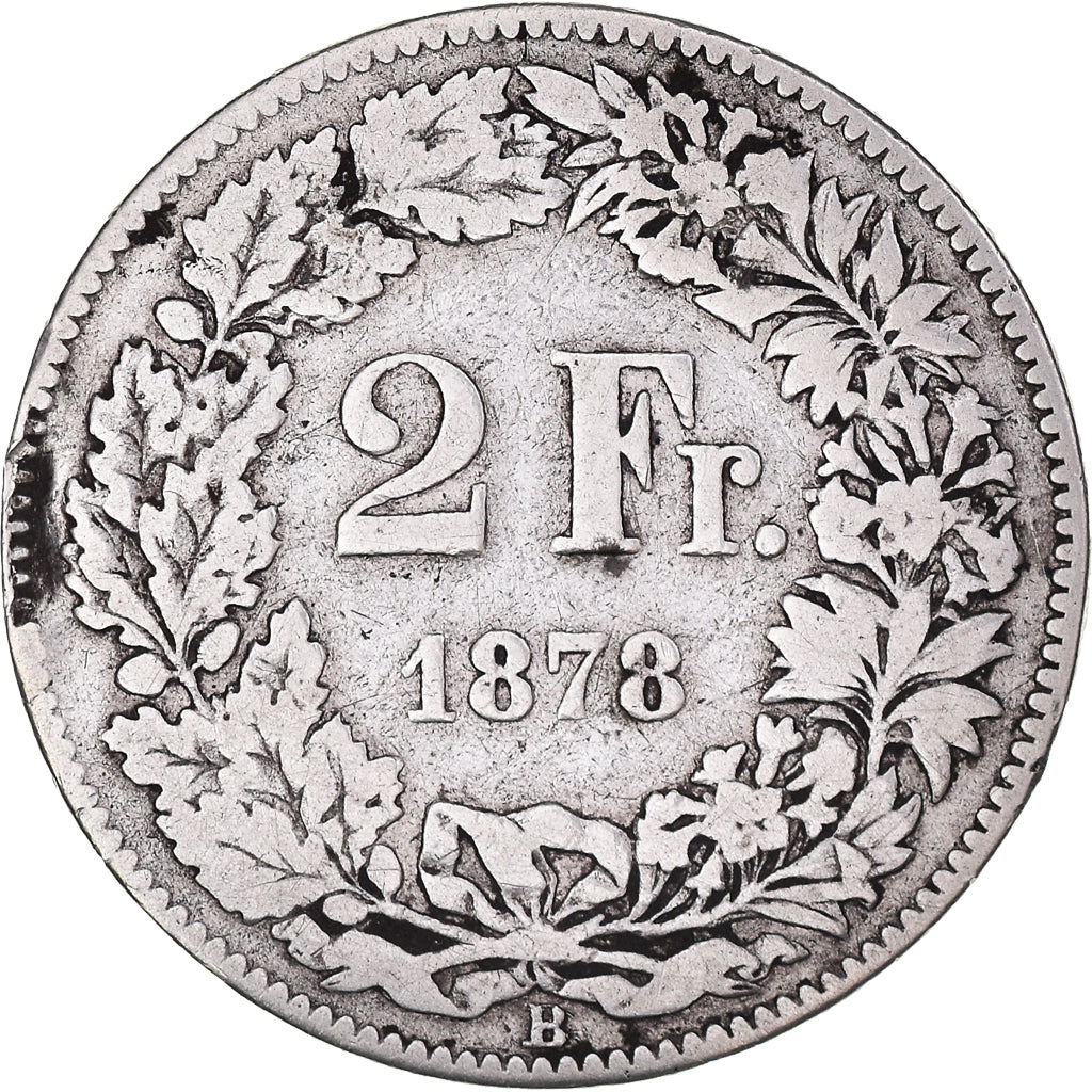Coin, Switzerland, 2 Francs, 1878, Bern, VF(20-25), Silver, KM:21