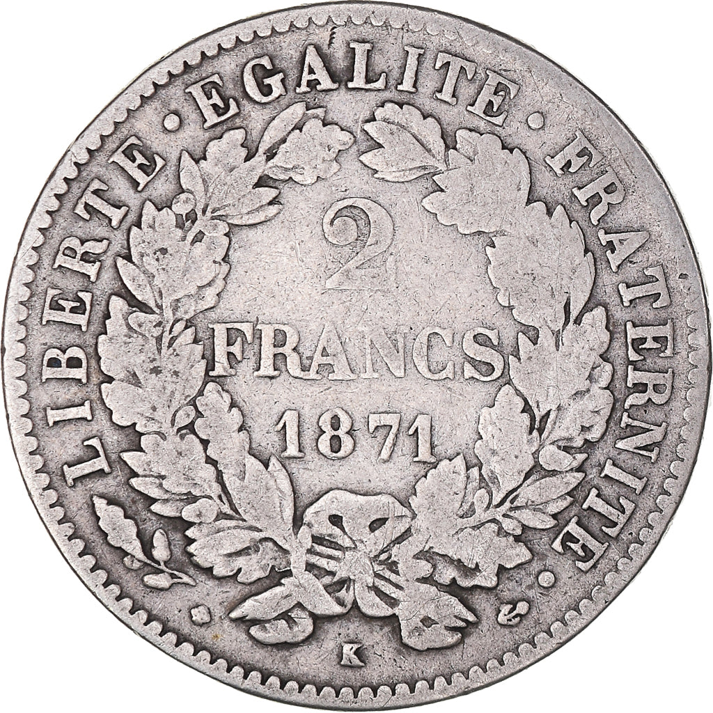 Monnaie, France, Cérès, 2 Francs, 1871, Bordeaux, TB, Argent, Gadoury:530