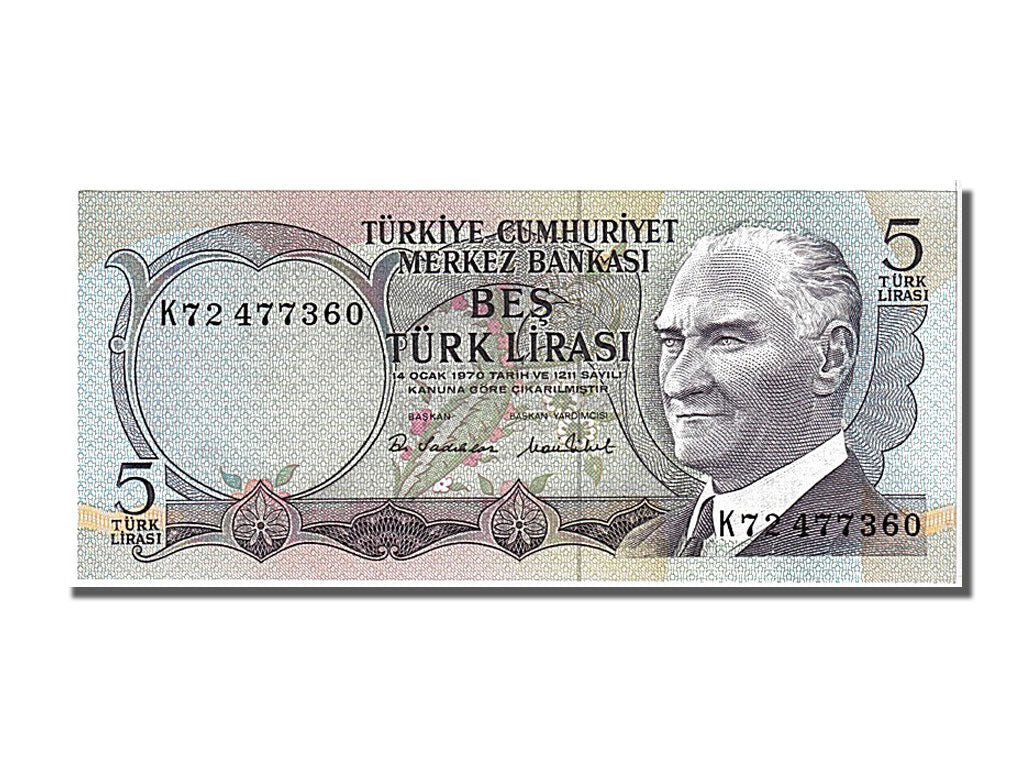 Biljet, Turkije, 5 Lira, 1976, NIEUW
