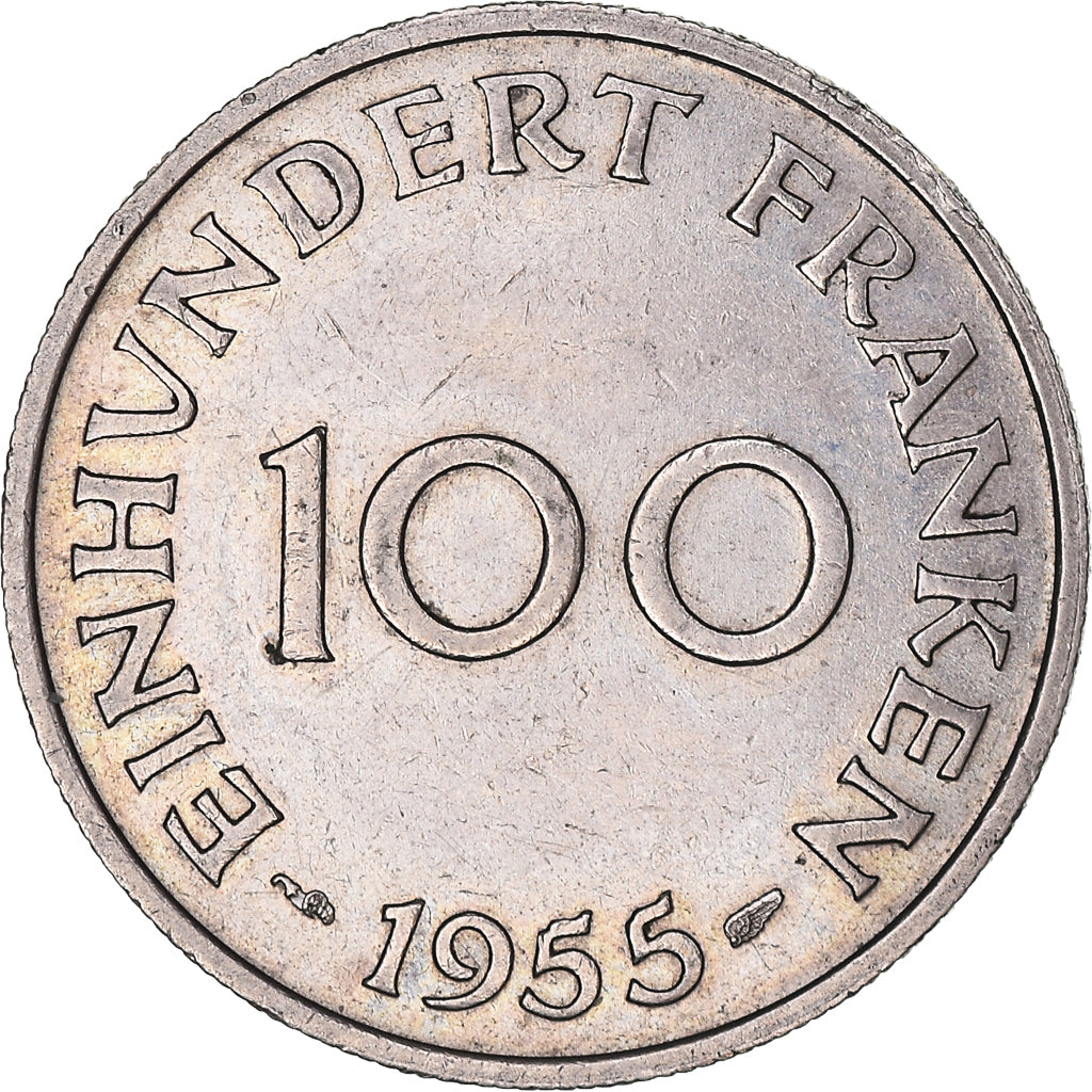 Coin, SAARLAND, 100 Franken, 1955, Paris, AU(50-53), Copper-nickel, KM:4