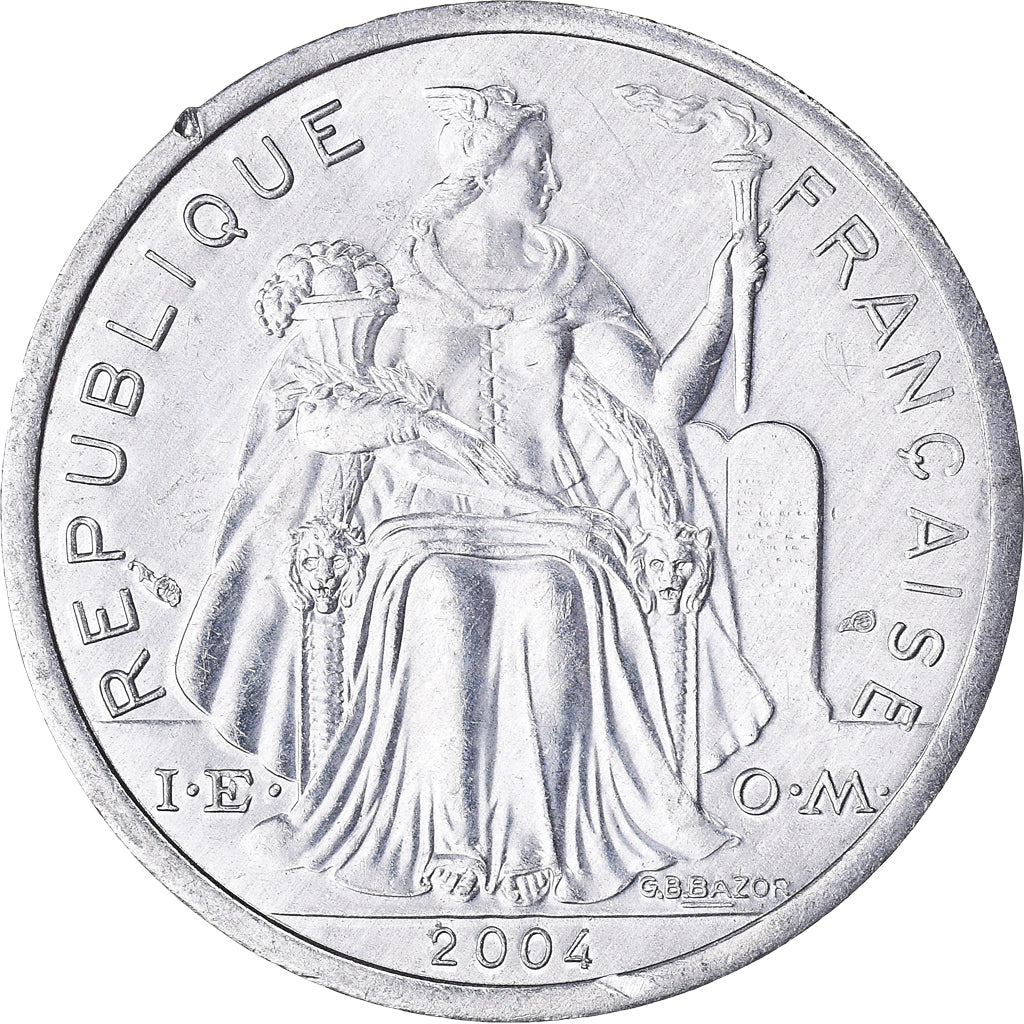 Coin, New Caledonia, 2 Francs, 2004, Paris, AU(50-53), Aluminum, KM:14