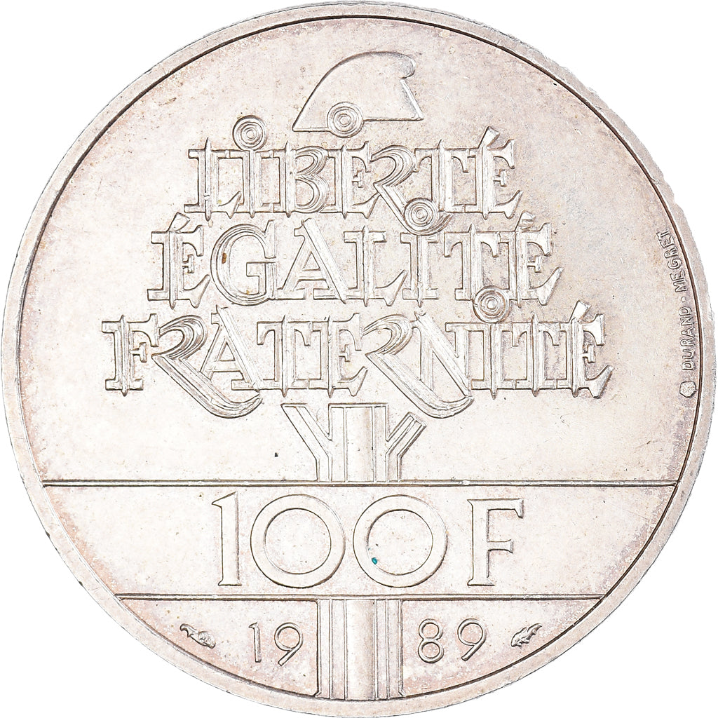 Munten, Frankrijk, Droits de l'Homme, 100 Francs, 1989, ZF+, Zilver, KM:970