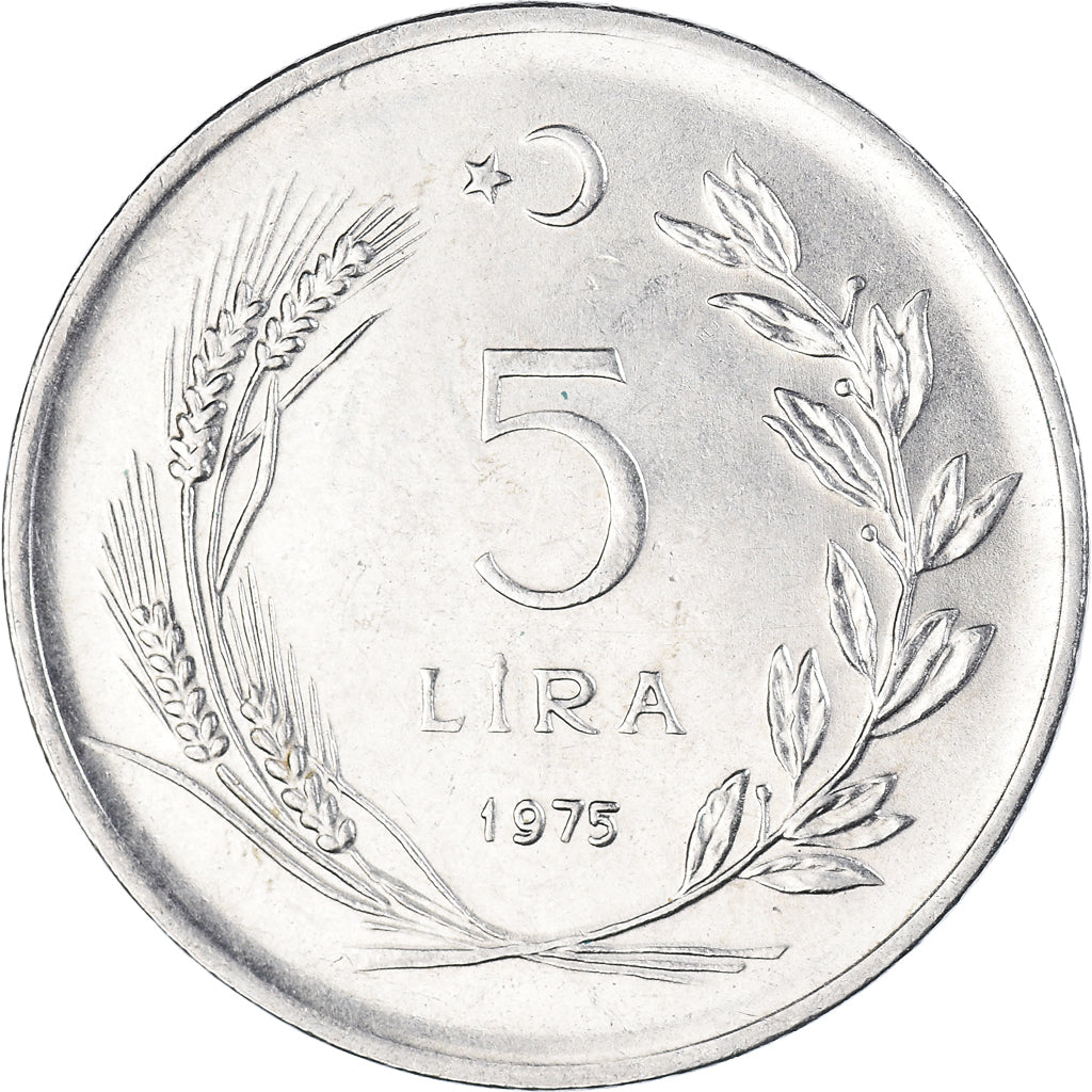Monnaie, Turquie, 5 Lira, 1975, SUP, Acier inoxydable, KM:905