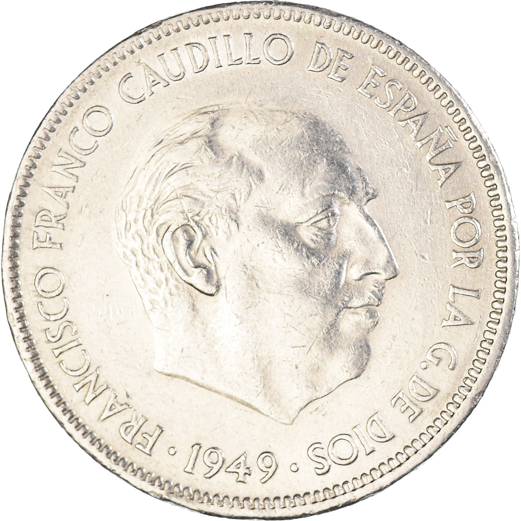 Moeda, Espanha, Caudillo and regent, 5 Pesetas, 1950, Madrid, AU(50-53)