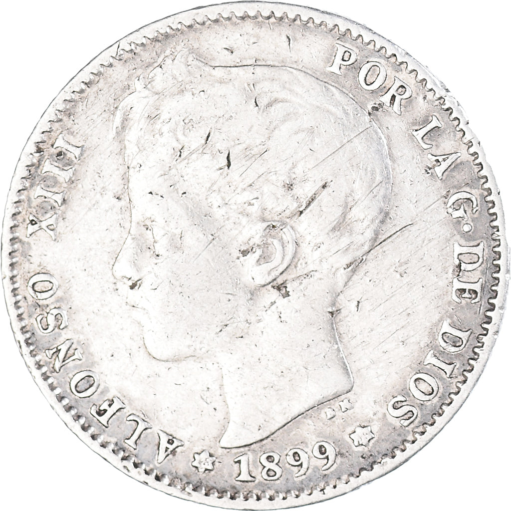 Coin, Spain, Alfonso XIII, Peseta, 1899, Valencia, VF(30-35), Silver, KM:706