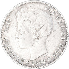 Coin, Spain, Alfonso XIII, Peseta, 1899, Valencia, VF(30-35), Silver, KM:706