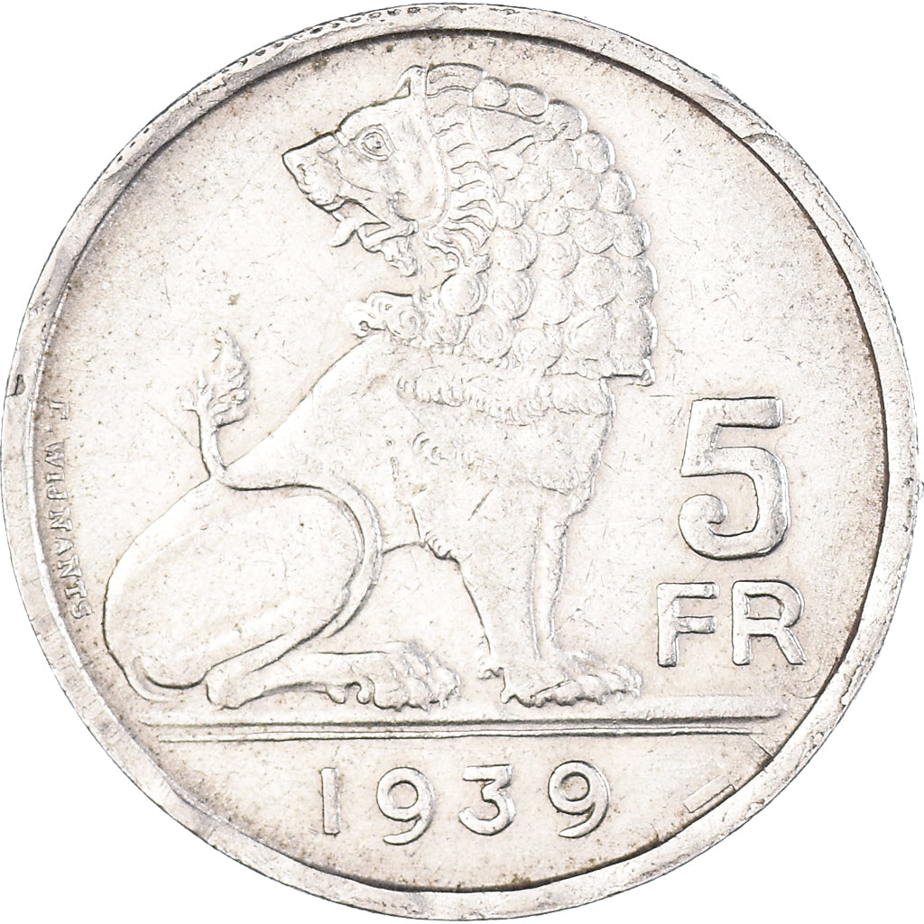 Moneda, Bélgica, Leopold III, 5 Francs, 5 Frank, 1939, MBC, Níquel, KM:117.2