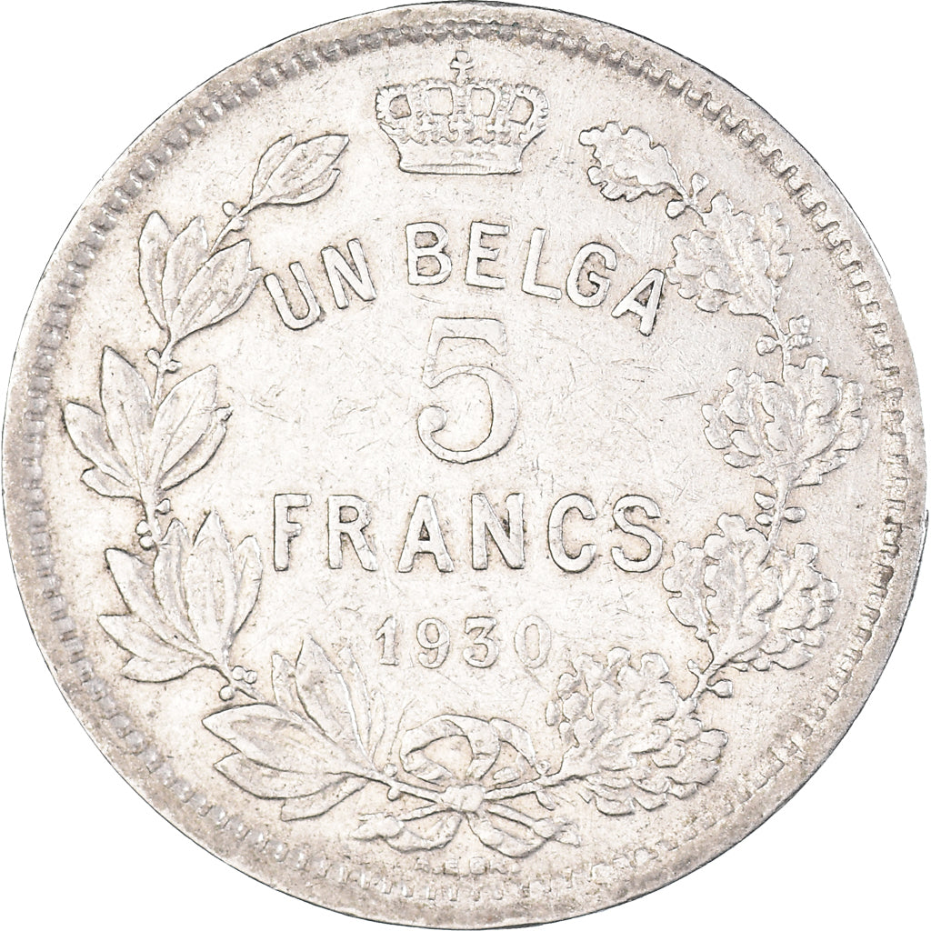 Coin, Belgium, Albert I, 5 Francs, 5 Frank, 1930, Position A, EF(40-45), Nickel