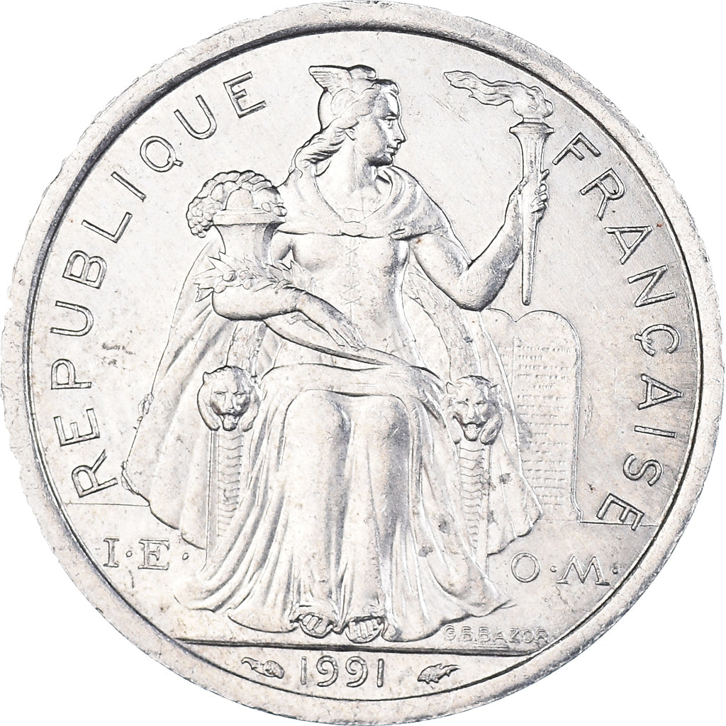 Münze, French Polynesia, 2 Francs, 1991, Paris, VZ, Aluminium, KM:10
