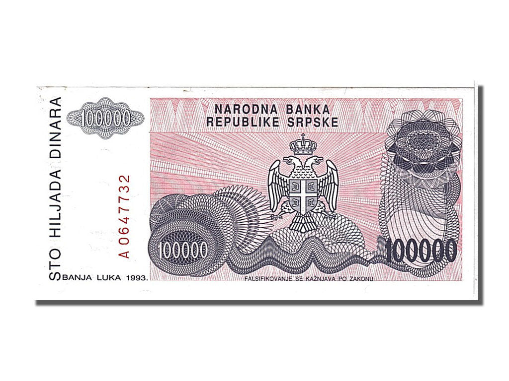 Billet, Bosnia - Herzegovina, 100,000 Dinara, 1993, NEUF
