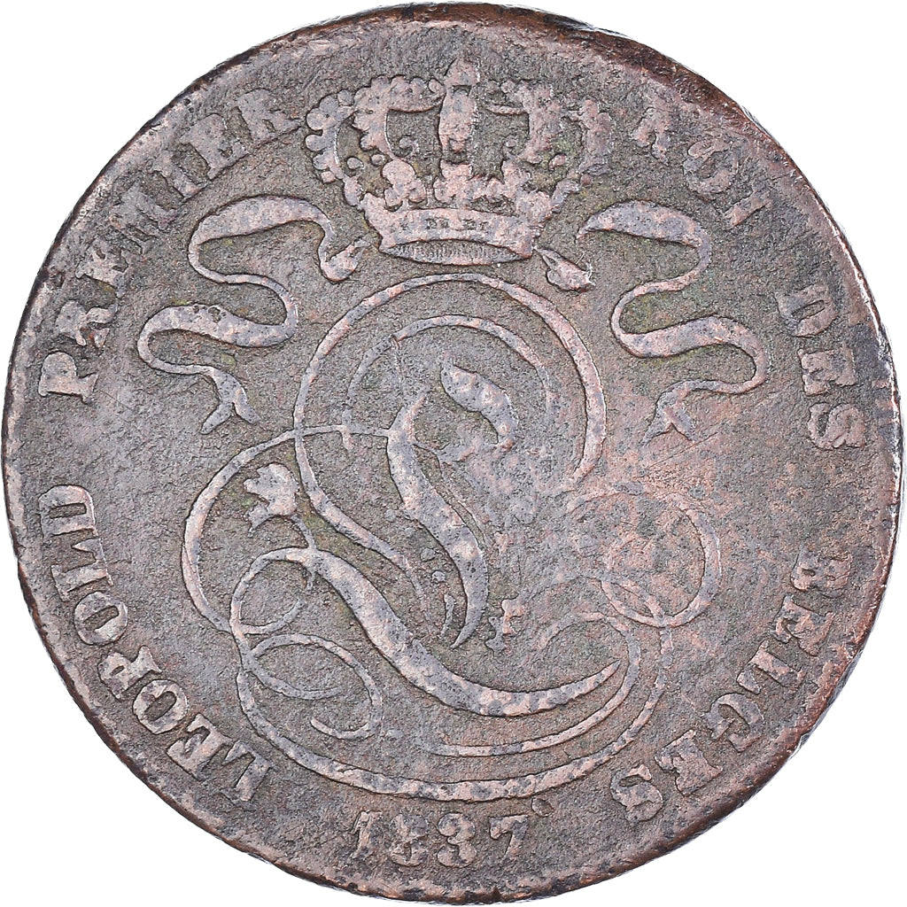 Moeda, Bélgica, Leopold I, 5 Centimes, 1837, F(12-15), Cobre, KM:5.1