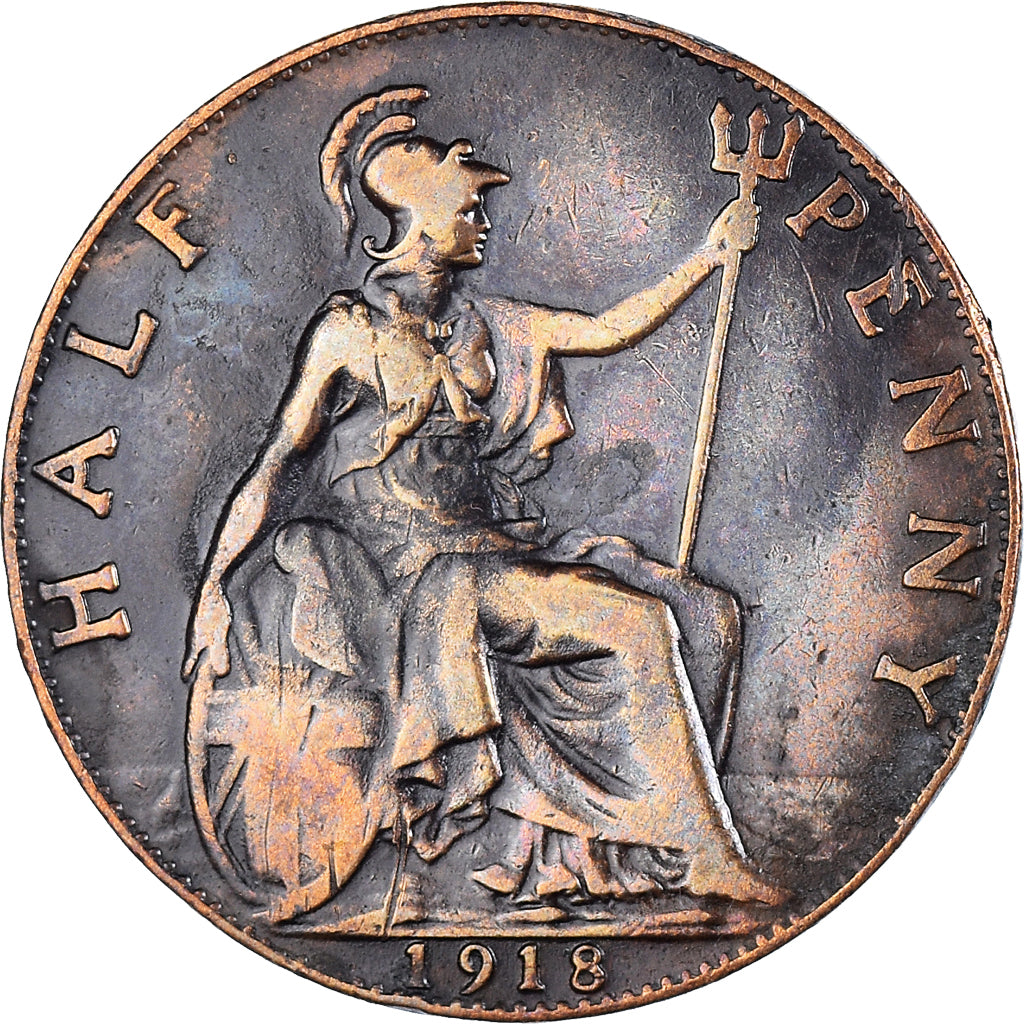 Monnaie, Grande-Bretagne, George V, 1/2 Penny, 1918, TB+, Bronze, KM:809
