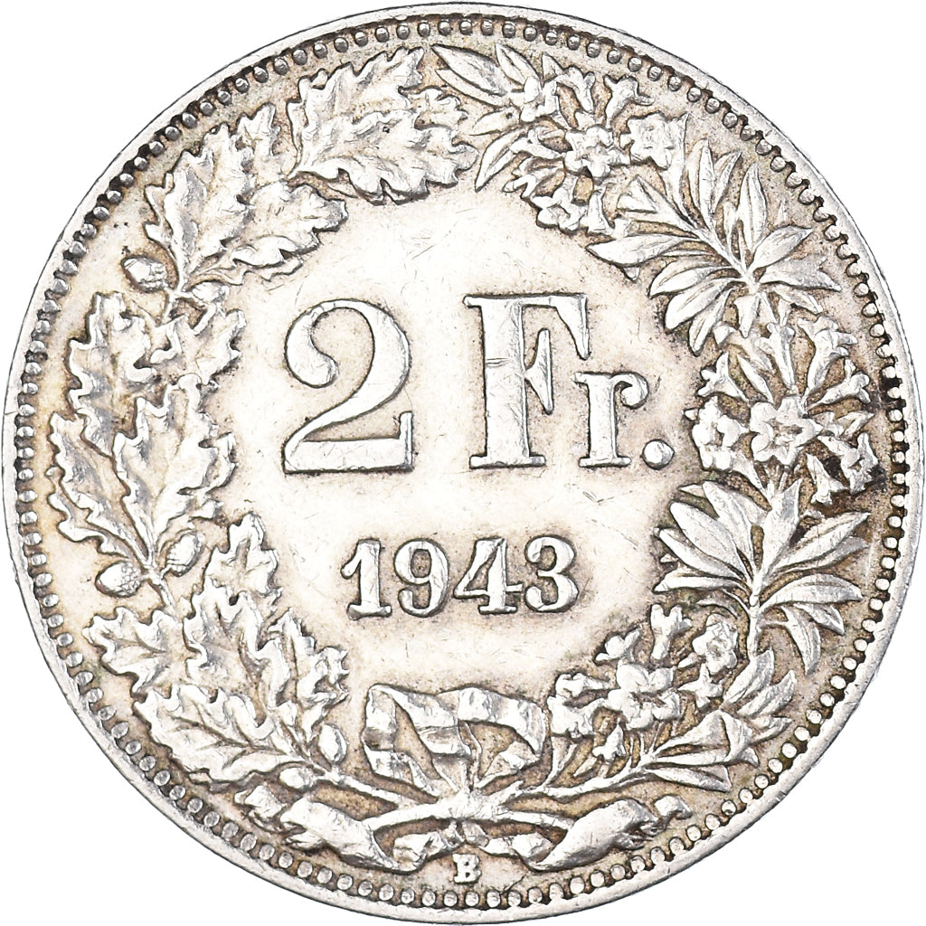 Munten, Zwitserland, 2 Francs, 1943, Bern, ZF+, Zilver, KM:21