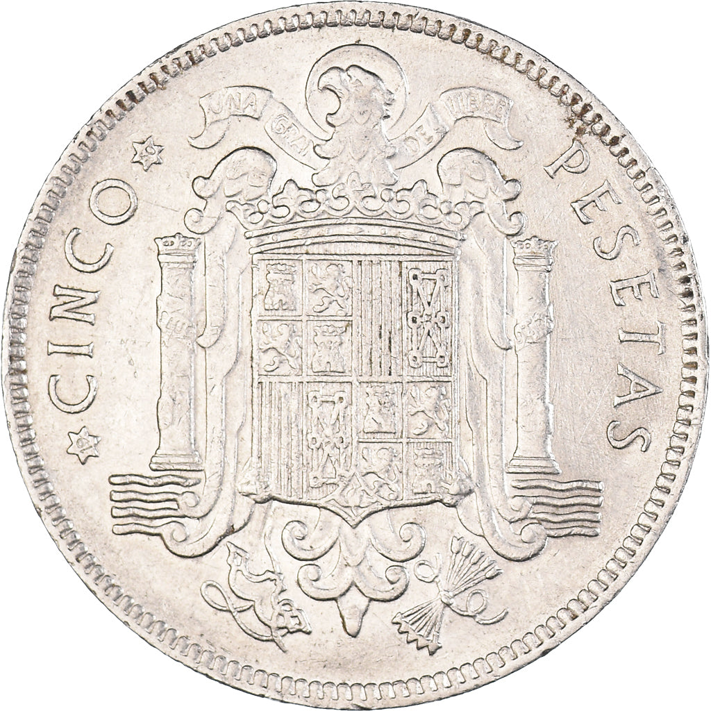 Moeda, Espanha, Caudillo and regent, 5 Pesetas, 1950, AU(50-53), Níquel, KM:778