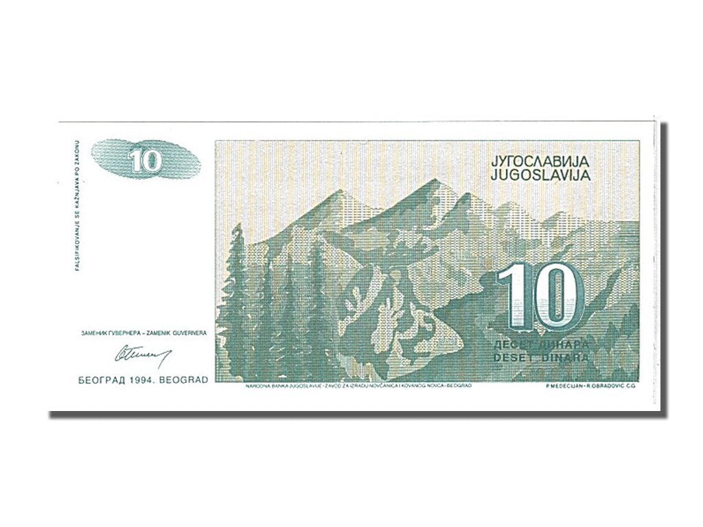 Geldschein, Jugoslawien, 10 Dinara, 1994, UNZ
