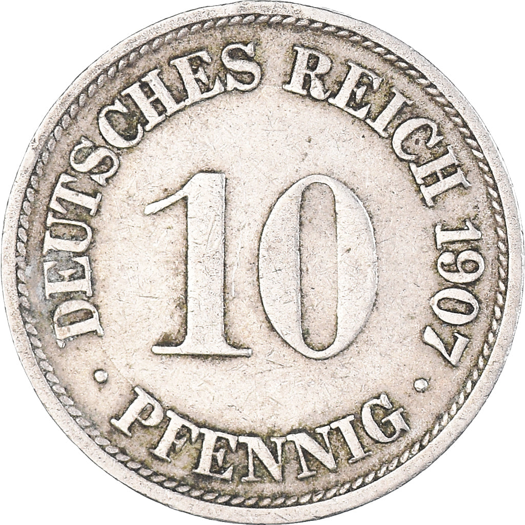 Coin, GERMANY - EMPIRE, Wilhelm II, 10 Pfennig, 1907, Stuttgart, EF(40-45)