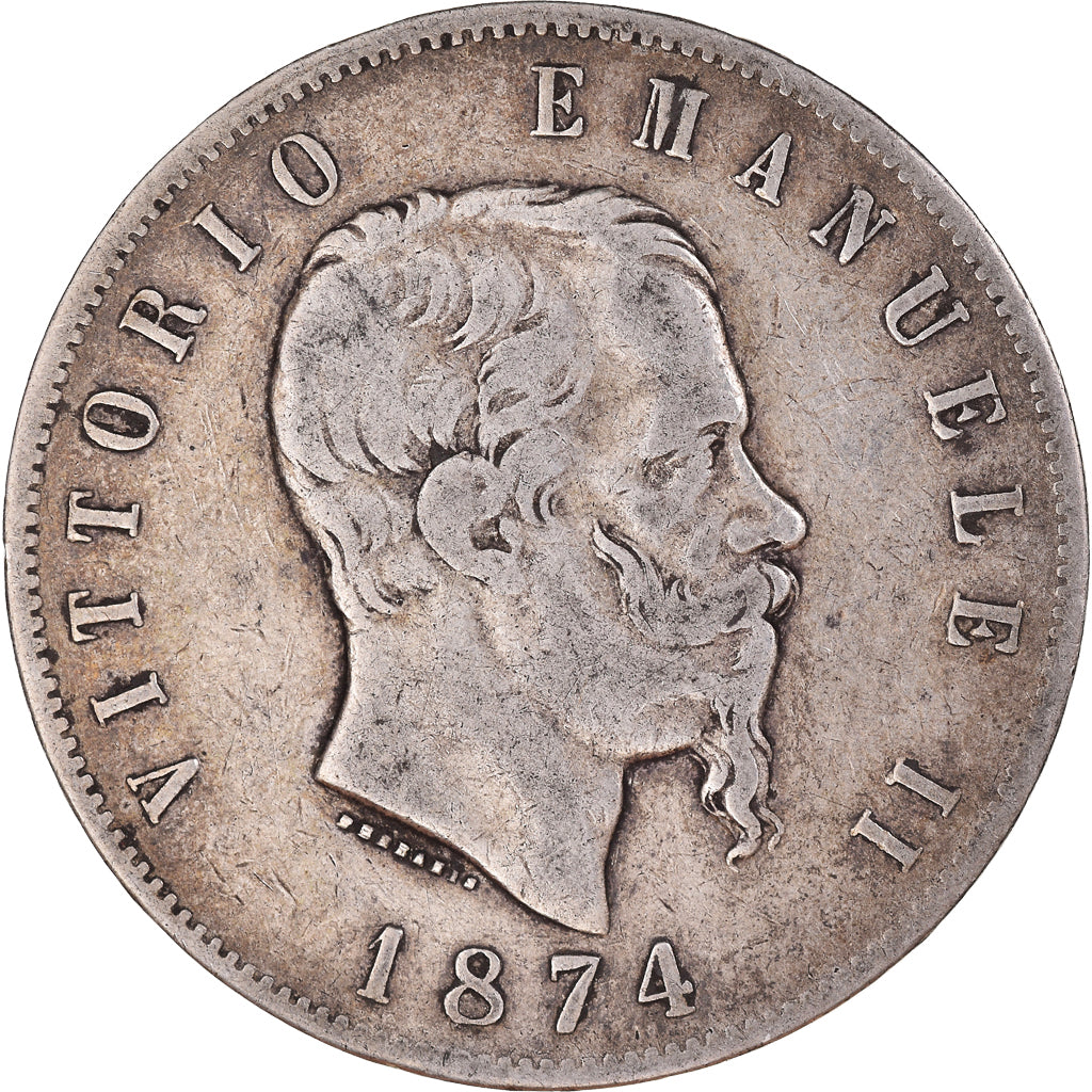 Moneta, Italia, Vittorio Emanuele II, 5 Lire, 1874, Milan, MB+, Argento, KM:8.3