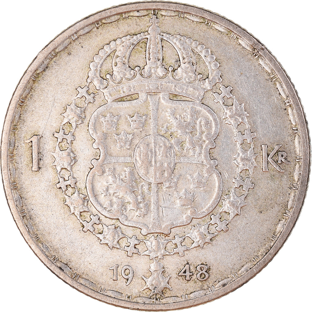 Moneda, Suecia, Gustaf V, Krona, 1948, MBC, Plata, KM:814