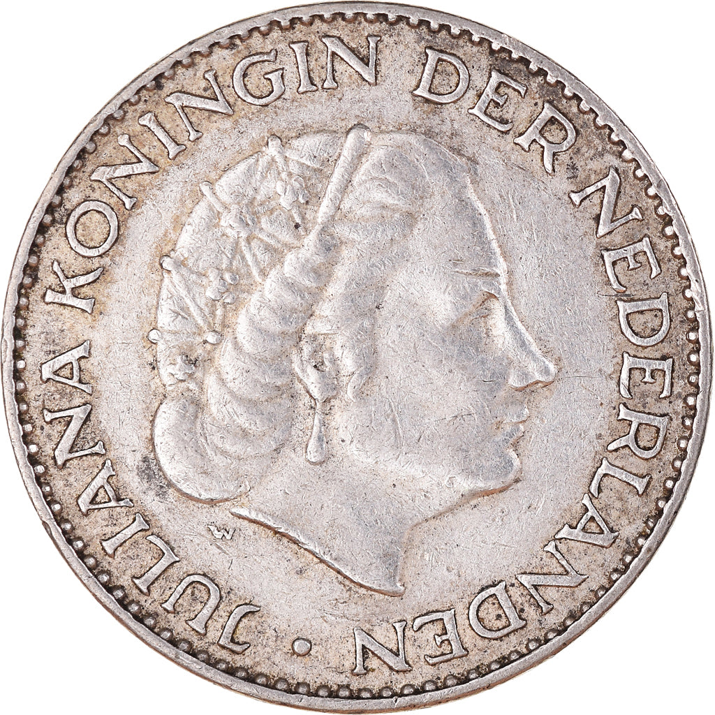 Coin, Netherlands, Juliana, Gulden, 1957, AU(50-53), Silver, KM:184