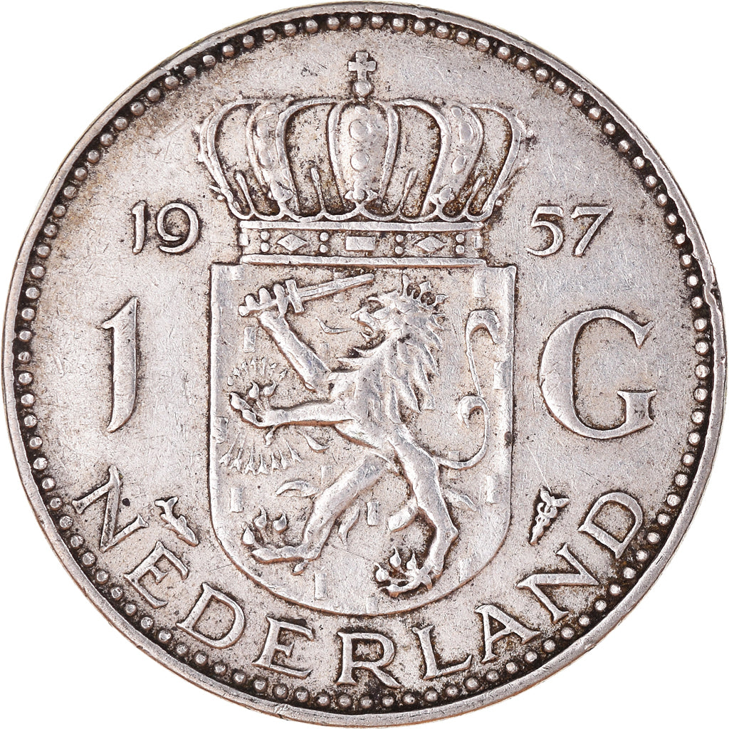 Münze, Niederlande, Juliana, Gulden, 1957, SS+, Silber, KM:184
