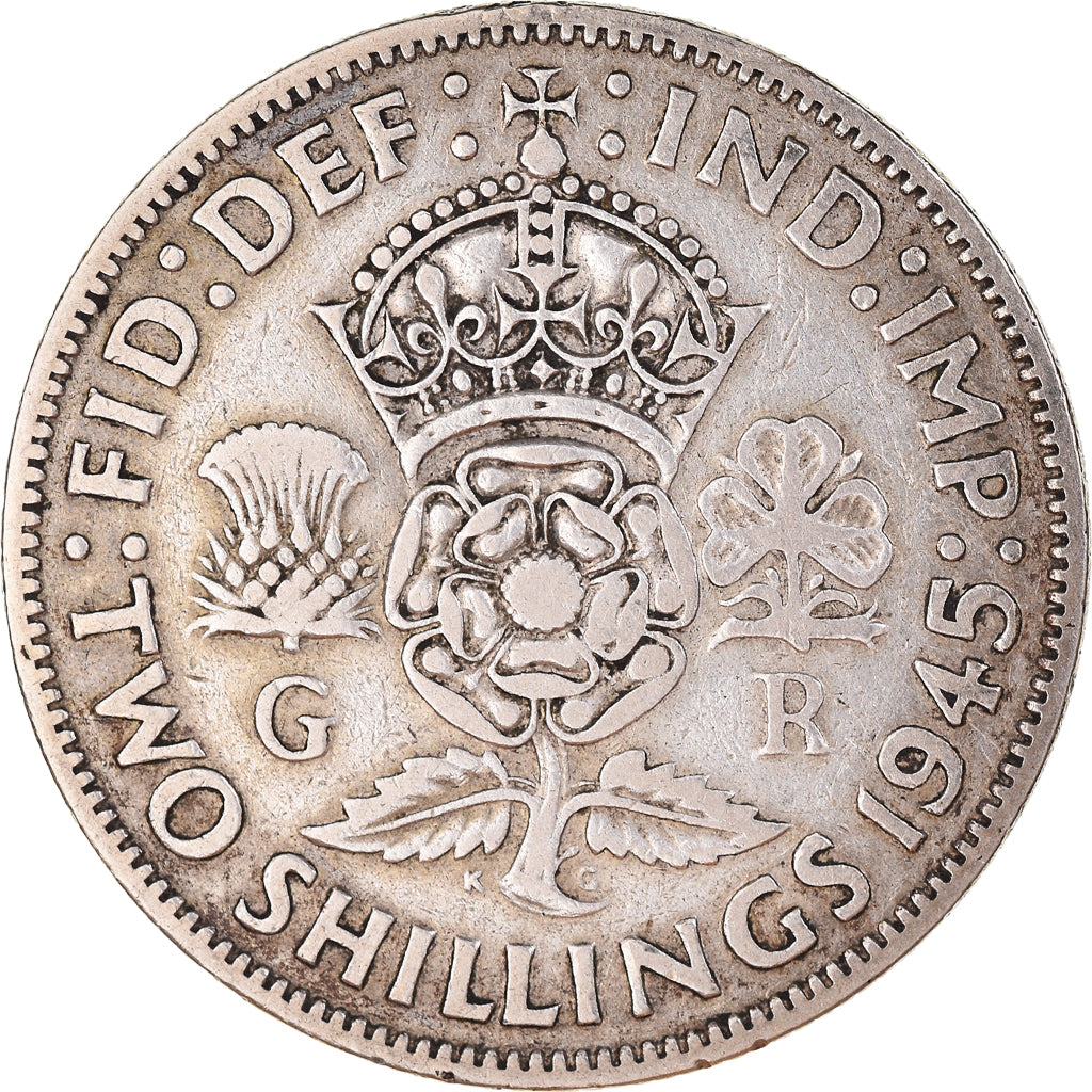 Monnaie, Grande-Bretagne, George VI, Florin, Two Shillings, 1945, TTB, Argent