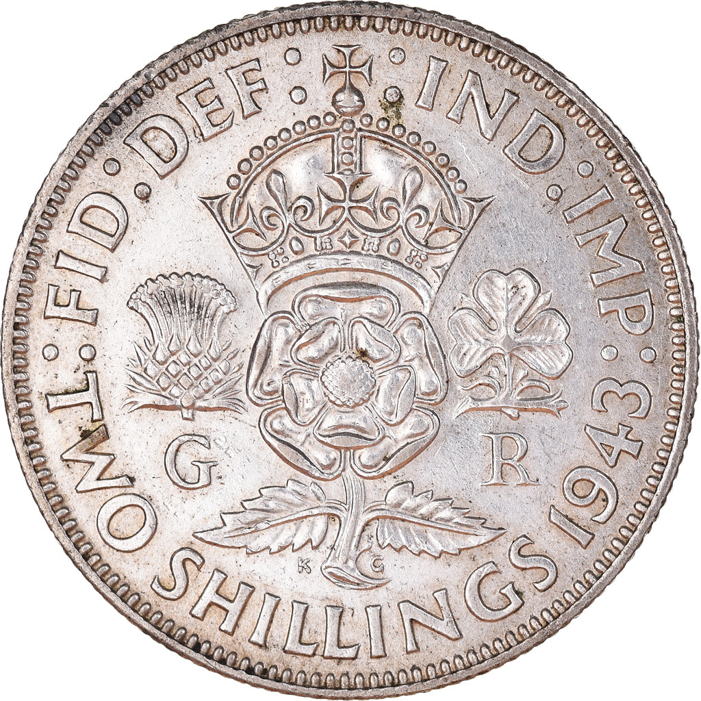 Monnaie, Grande-Bretagne, George VI, Florin, Two Shillings, 1943, SUP, Argent