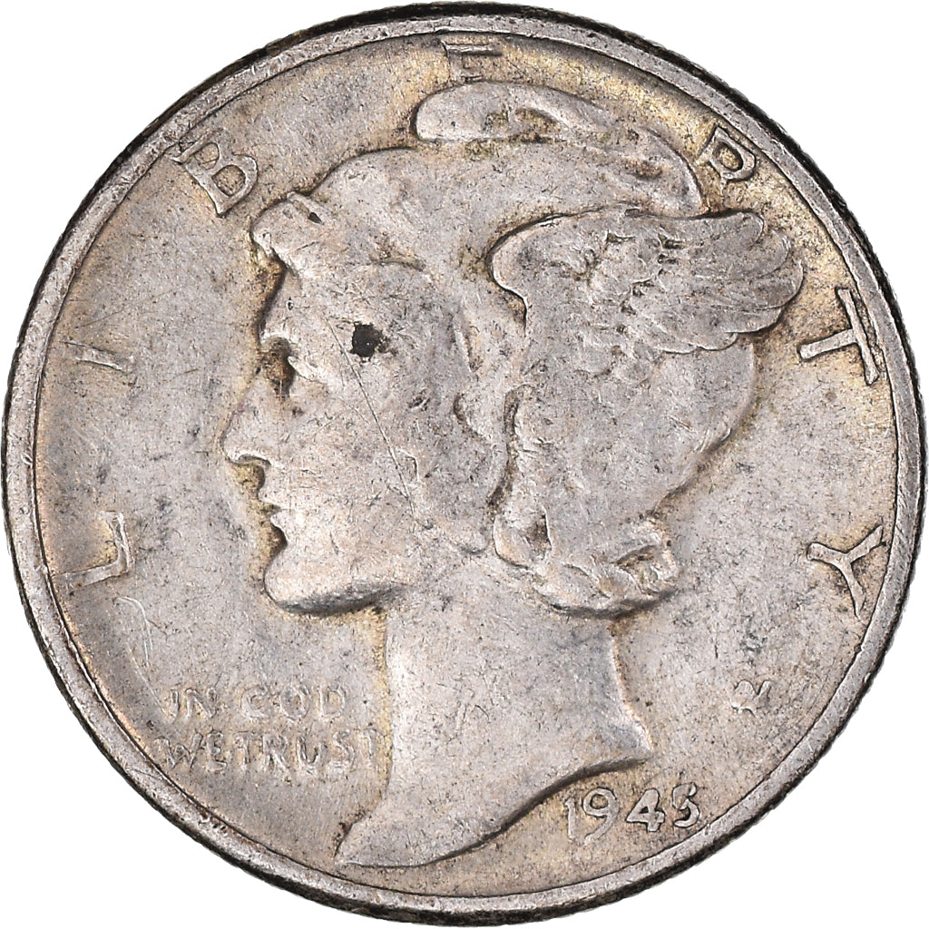 Moneda, Estados Unidos, Barber Dime, 1945, Philadelphia, MBC, Plata