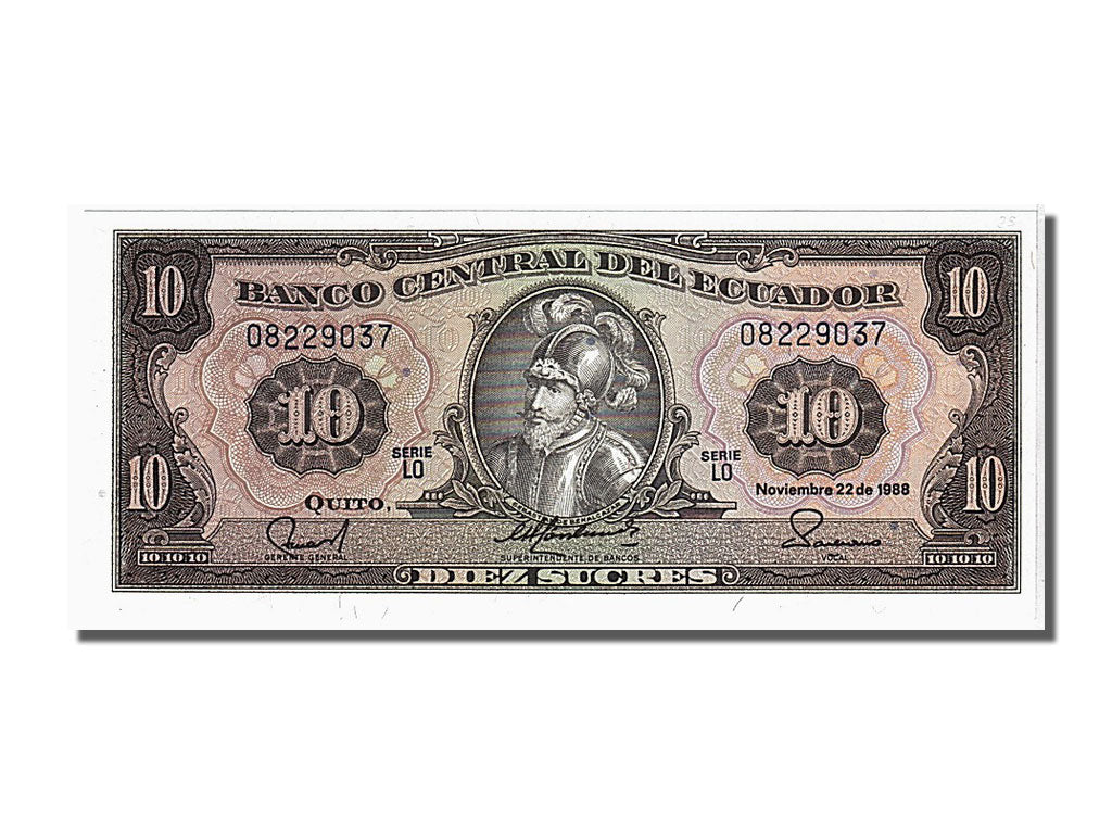 Banknote, Ecuador, 10 Sucres, 1988, 1988-11-22, KM:121, UNC(65-70)