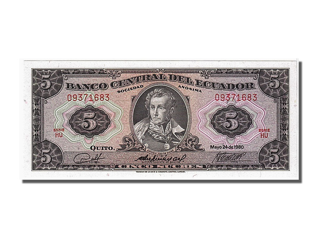 Banknote, Ecuador, 5 Sucres, 1980, 1980-05-24, UNC(65-70)